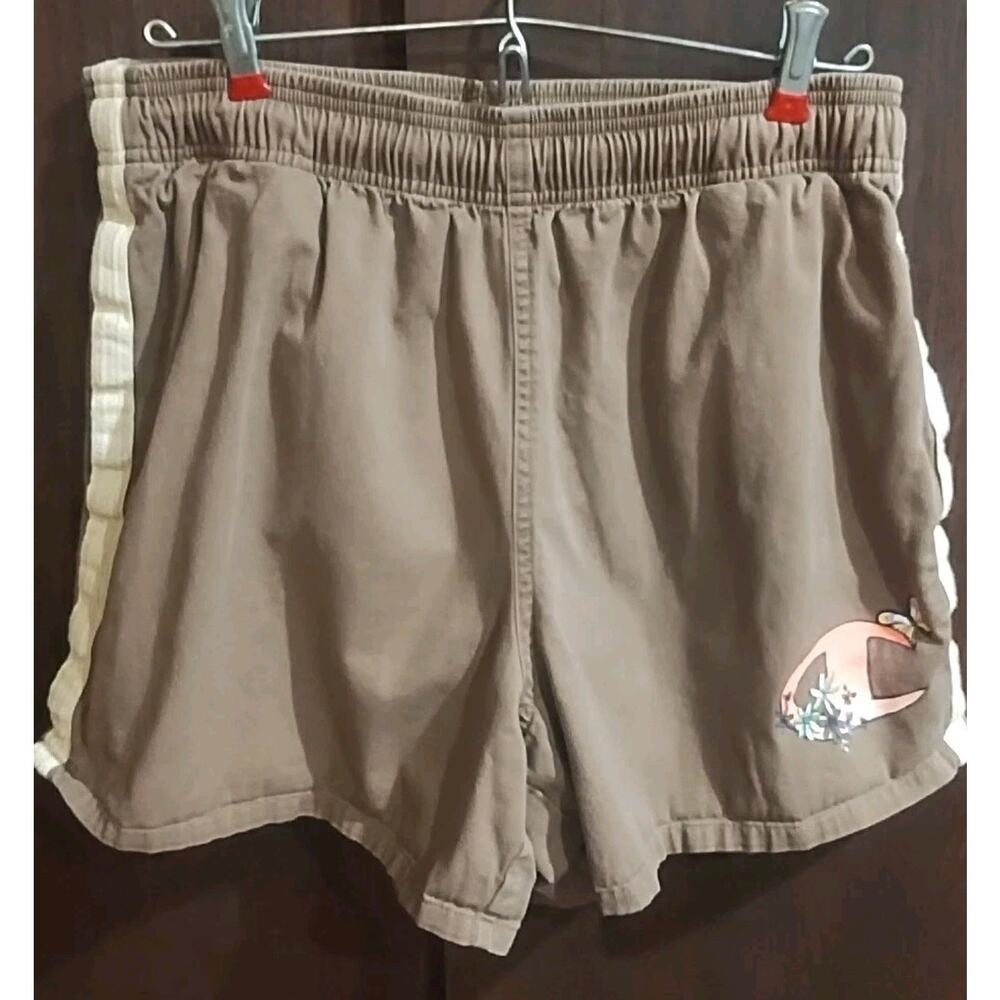 Champion Shorts Womens Medium Retro All Cotton Brown Drawstring Vintage Vibe